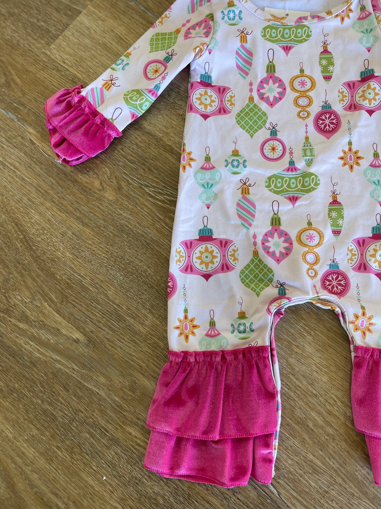 Pink Velvet Ornament Ruffle Romper
