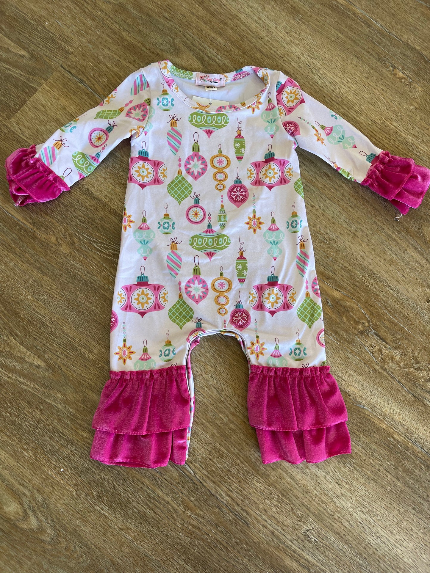 Pink Velvet Ornament Ruffle Romper