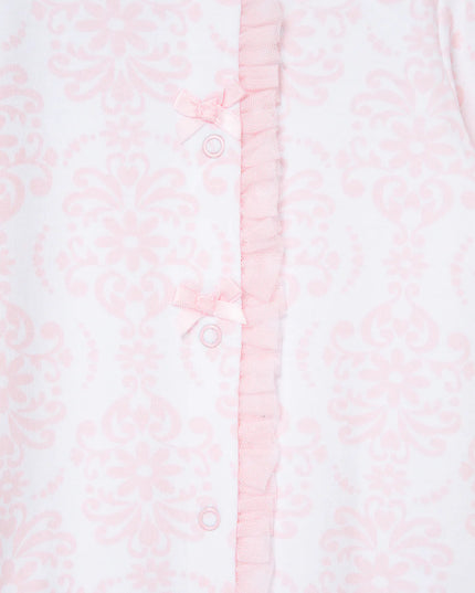 Damask Scroll Footie/Hat | Pink