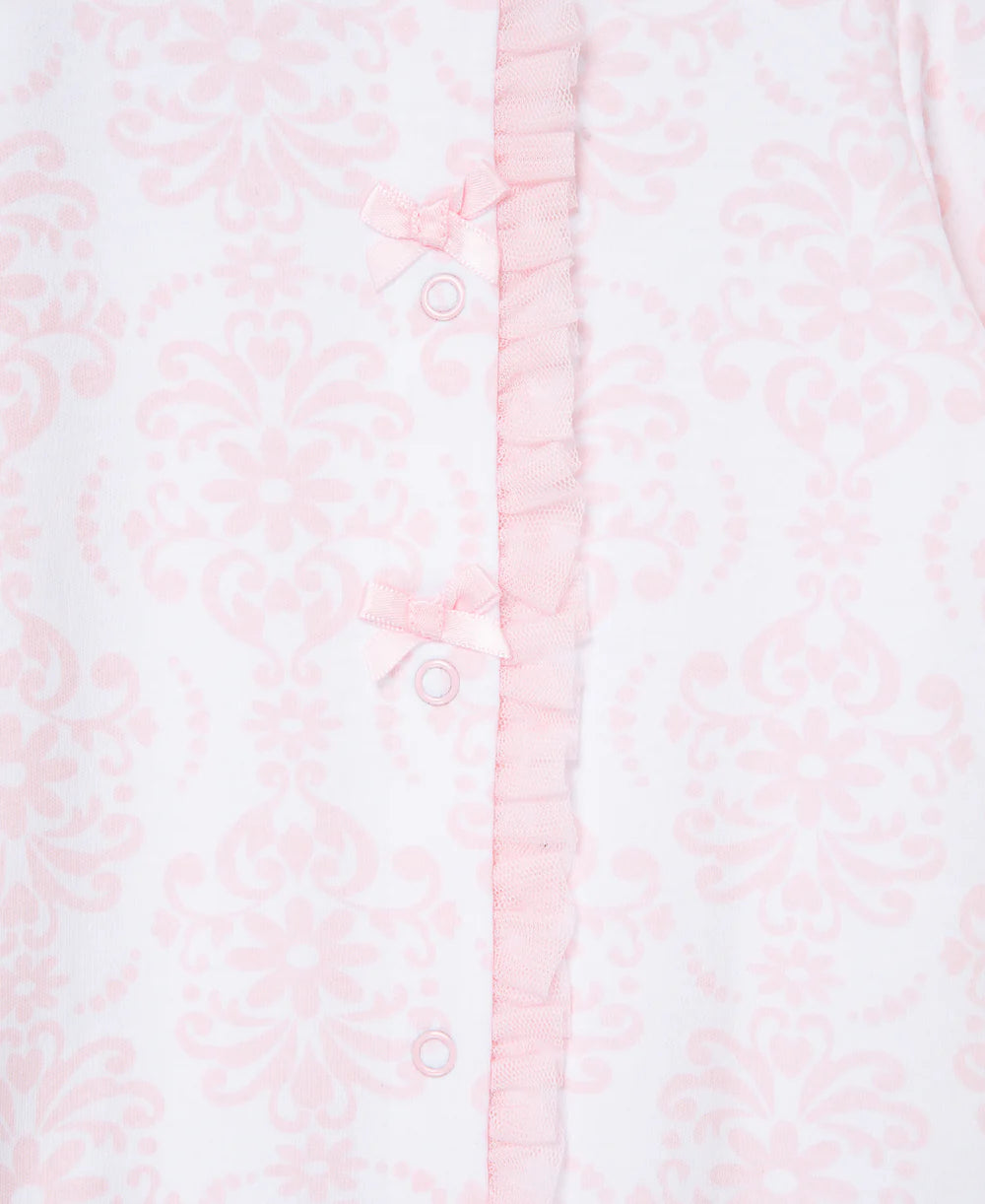 Damask Scroll Footie/Hat | Pink