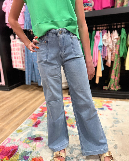 Utility Pocket Wide Leg Jeans | Medium Wash