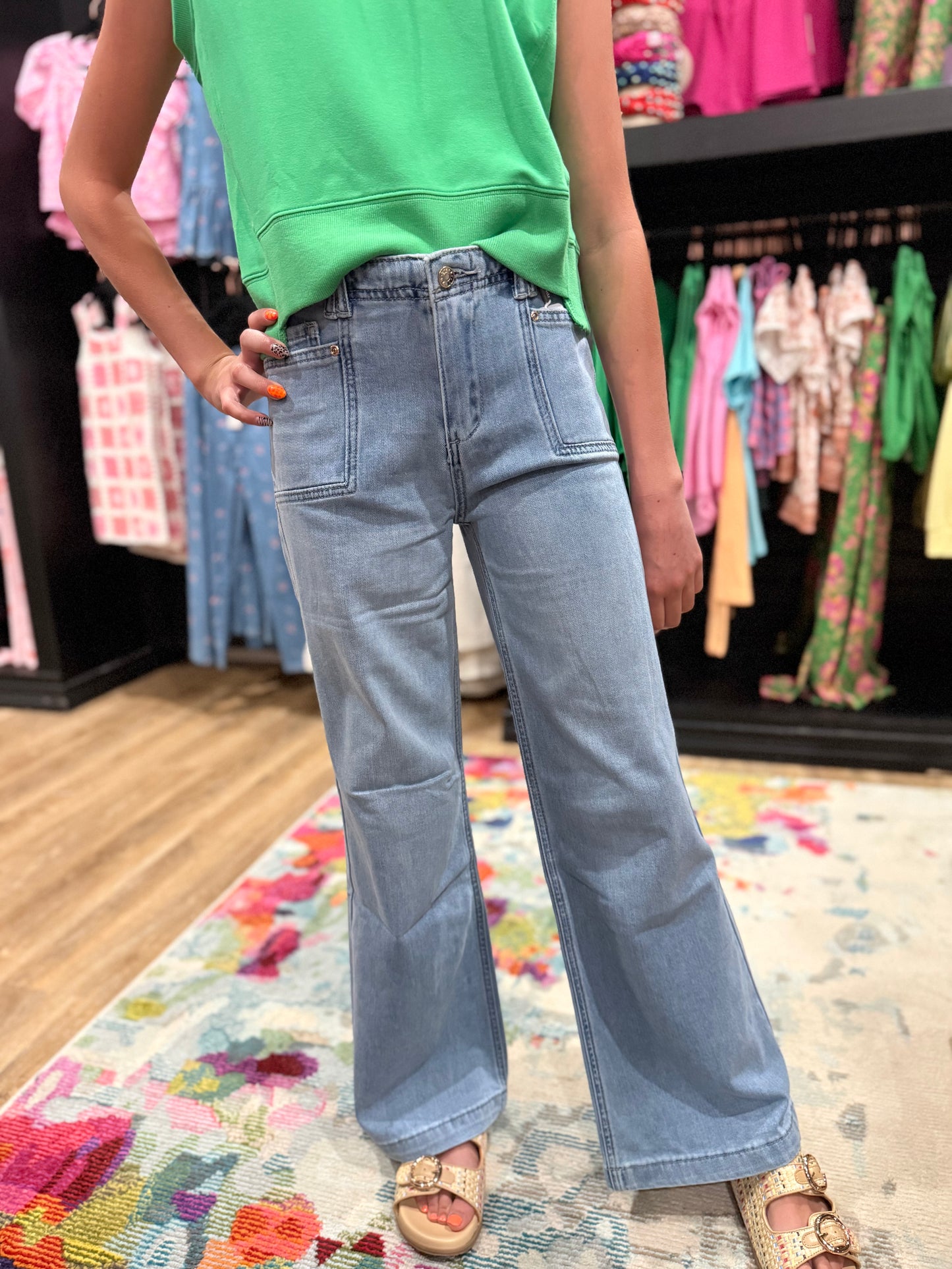Utility Pocket Wide Leg Jeans | Medium Wash