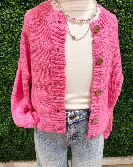 Button Down Cropped Cardigan | Pink