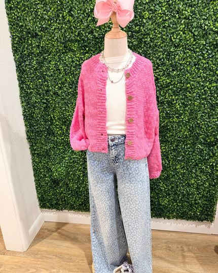 Button Down Cropped Cardigan | Pink