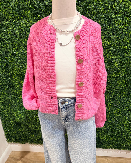 Button Down Cropped Cardigan | Pink