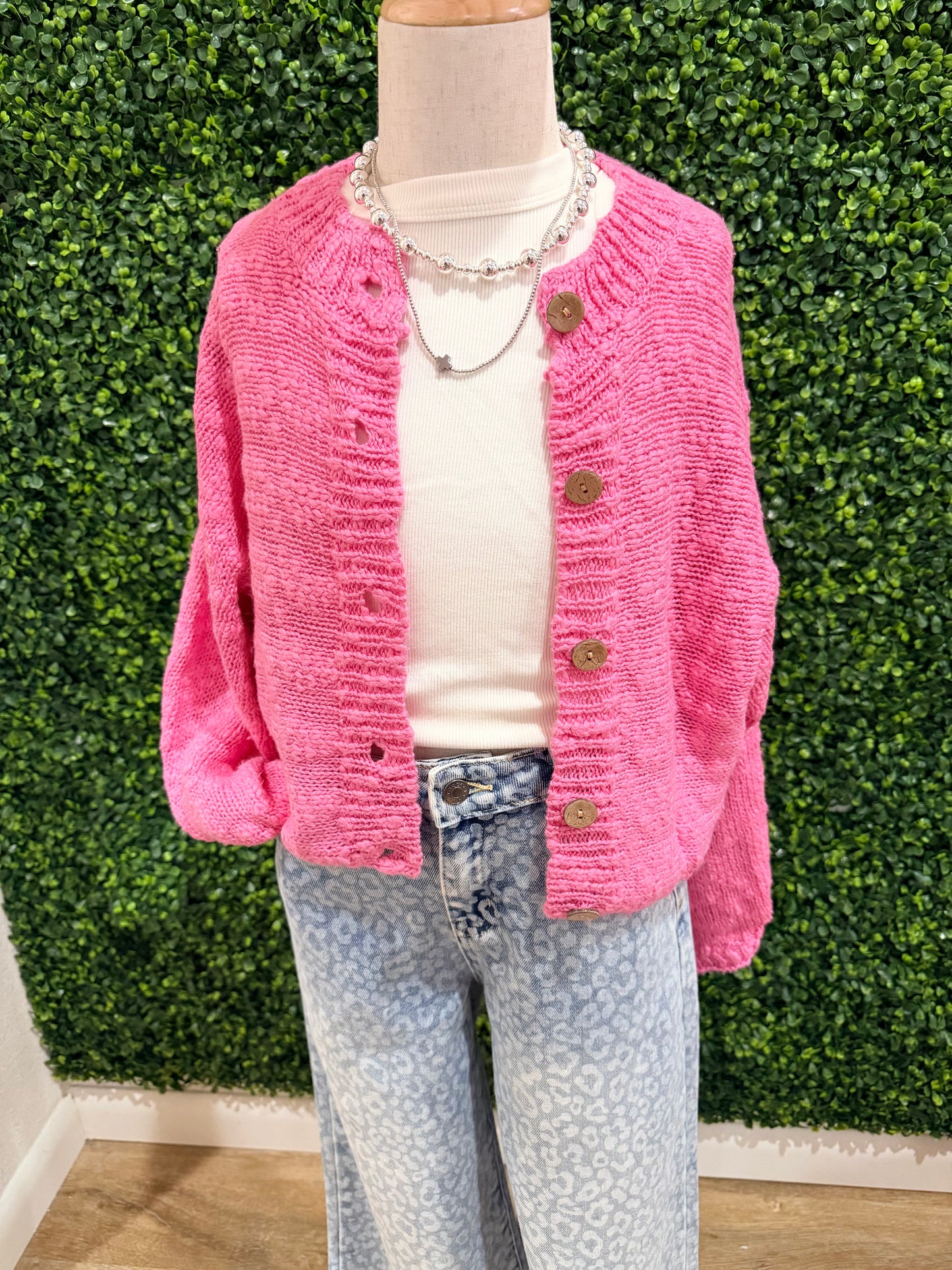 Button Down Cropped Cardigan | Pink