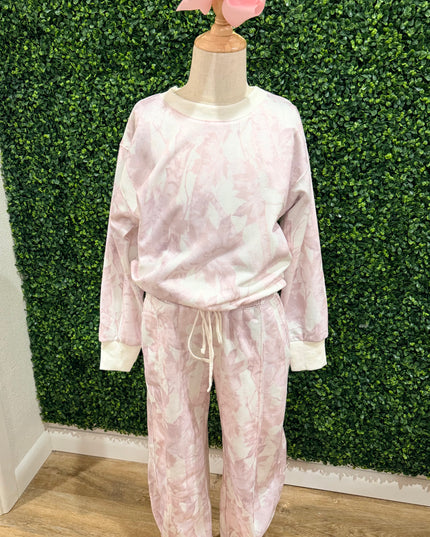 Leaf Printed Fleece Sweatpants | Pale Pink