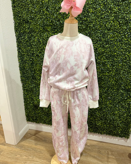 Leaf Printed Fleece Sweatpants | Pale Pink