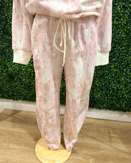 Leaf Printed Fleece Sweatpants | Pale Pink