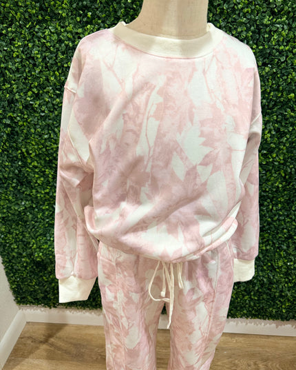 Leaf Printed Fleece Sweatshirts | Pale Pink