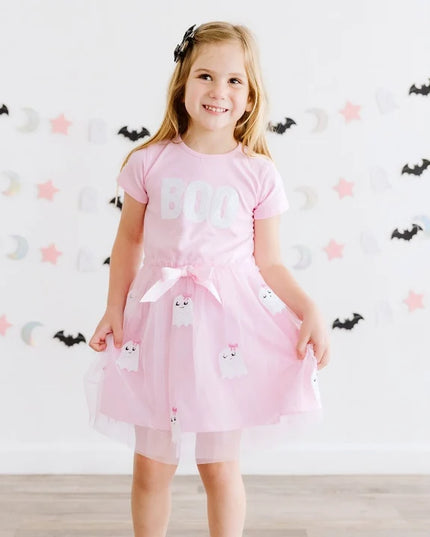 Boo Sequin Patch Halloween Tutu Dress
