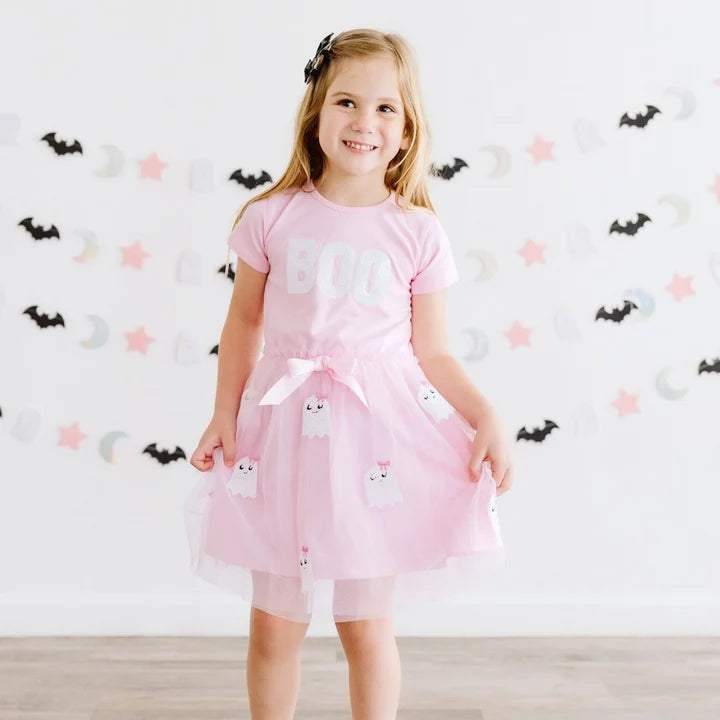 Boo Sequin Patch Halloween Tutu Dress