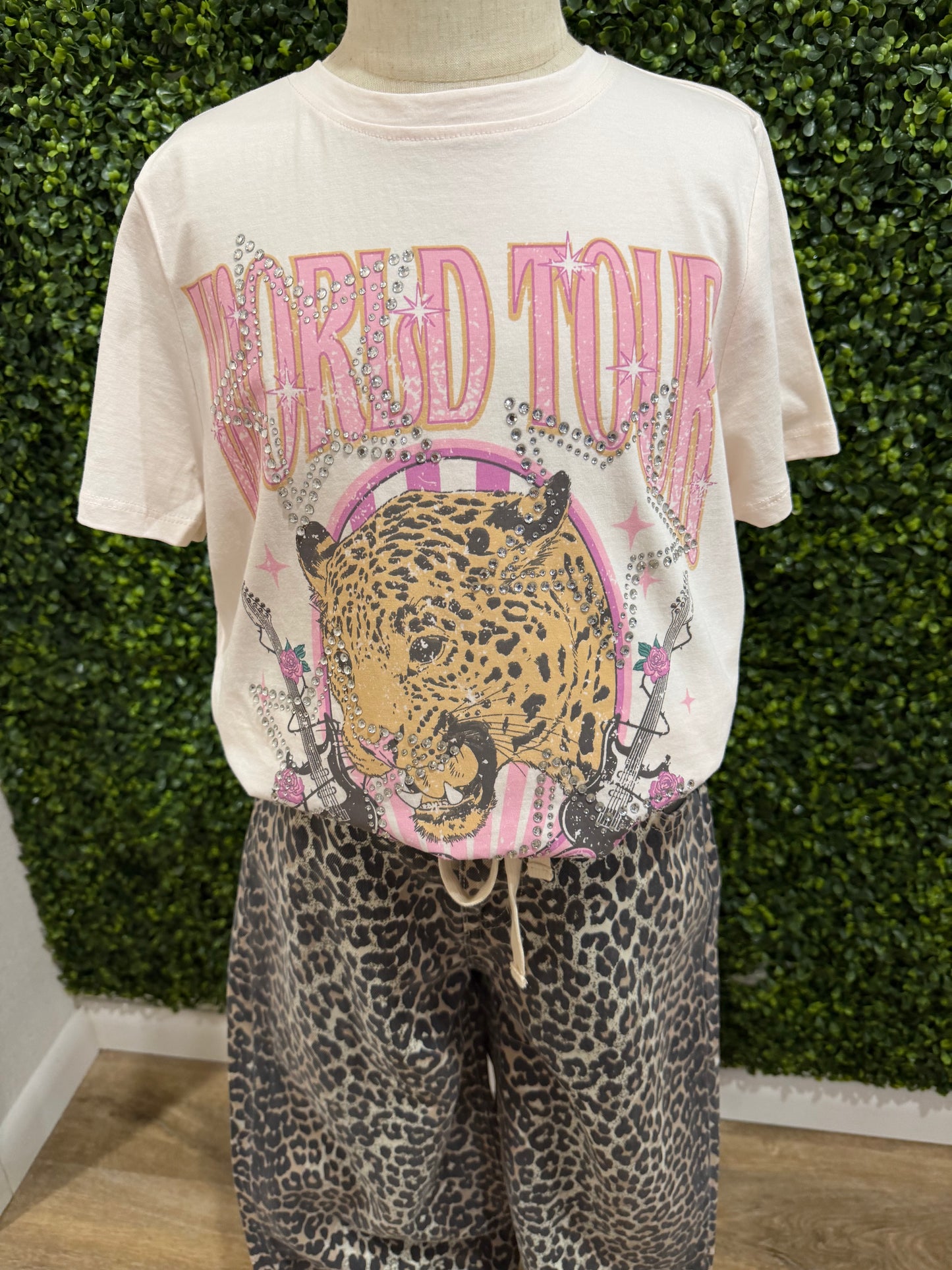 World Tour Leopard Rhinestone Tee