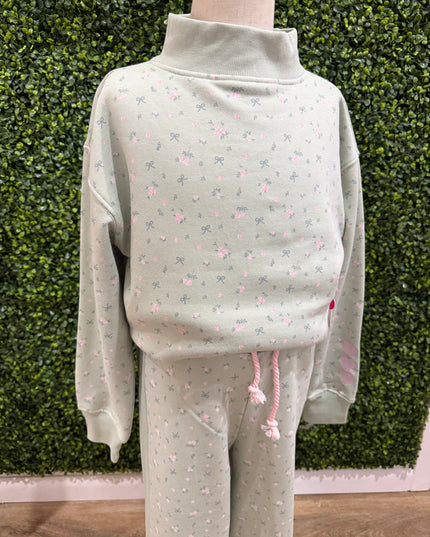 Floral Print Mock Neck Set | Pale Aqua