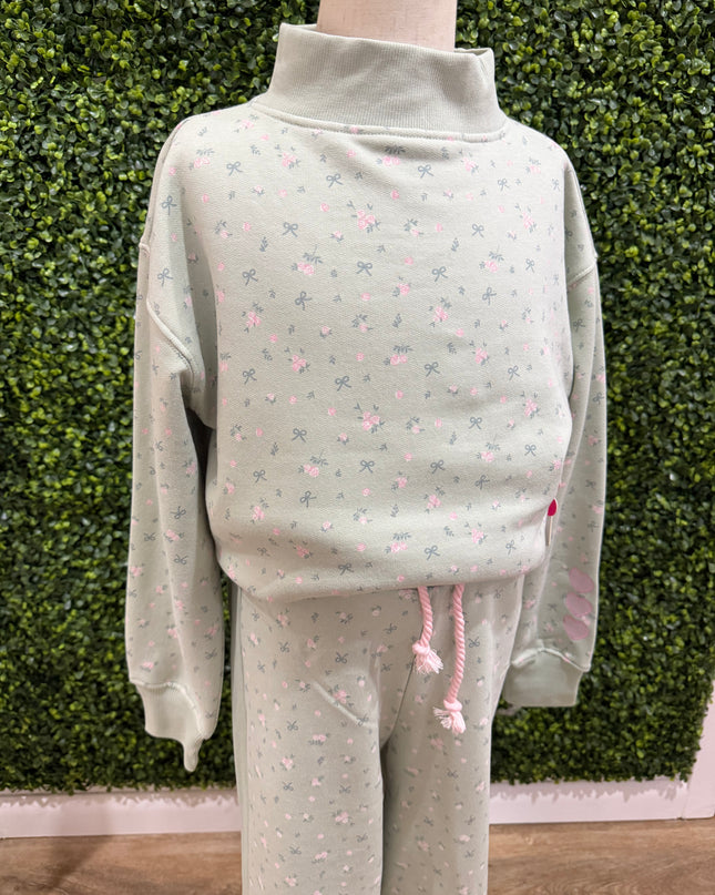 Floral Print Mock Neck Set | Pale Aqua