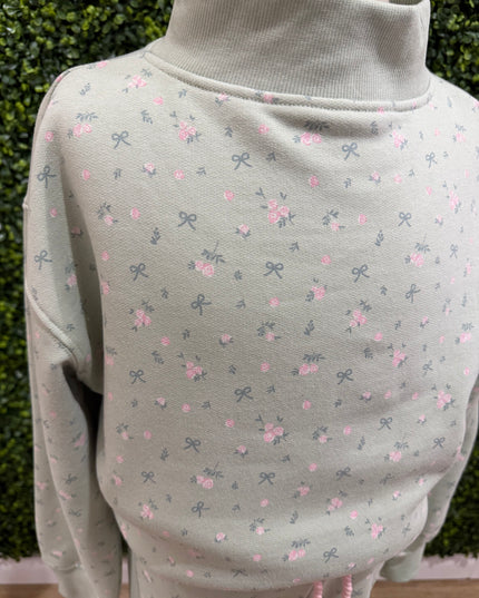 Floral Print Mock Neck Set | Pale Aqua