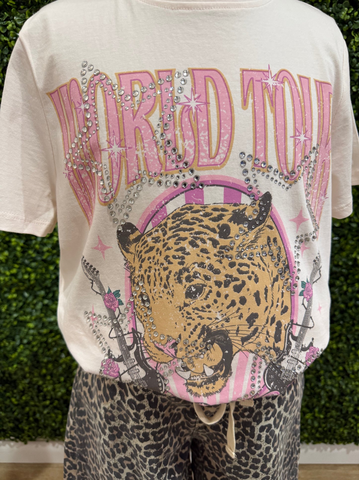 World Tour Leopard Rhinestone Tee