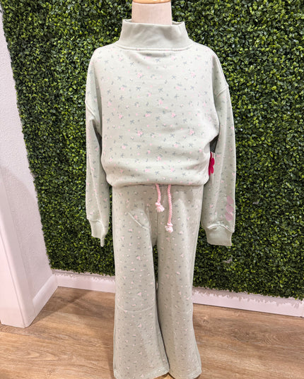 Floral Print Mock Neck Set | Pale Aqua