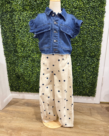 Polka Dot Barrel Jeans | Cream & Navy