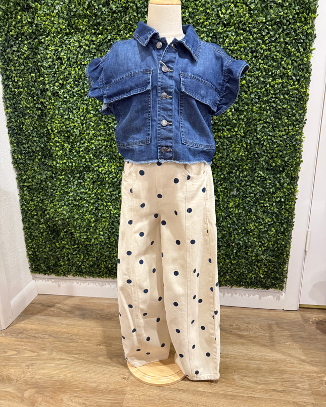 Polka Dot Barrel Jeans | Cream & Navy