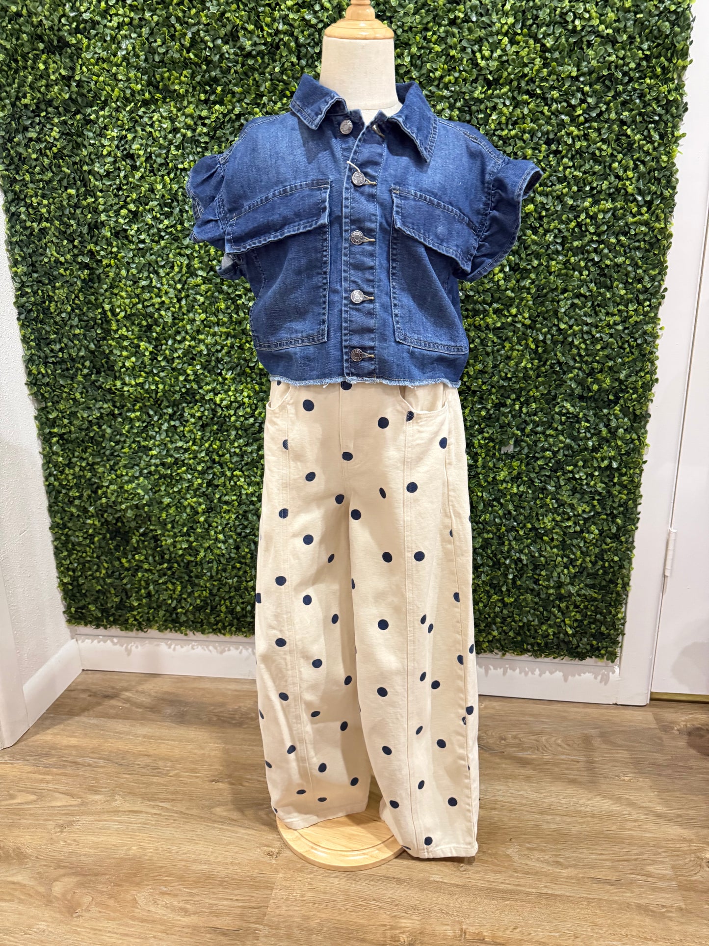 Polka Dot Barrel Jeans | Cream & Navy