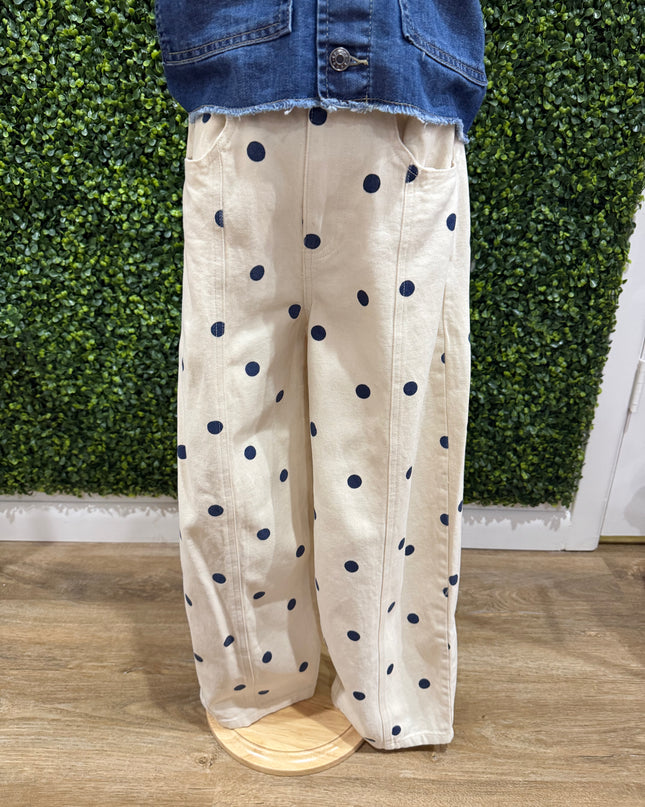 Polka Dot Barrel Jeans | Cream & Navy