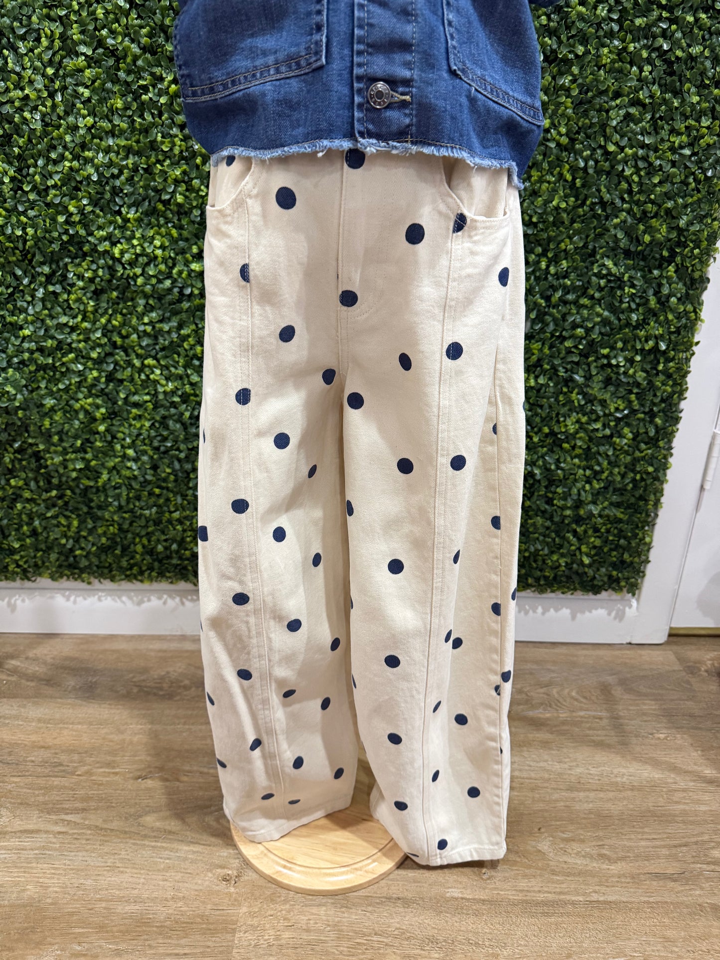 Polka Dot Barrel Jeans | Cream & Navy