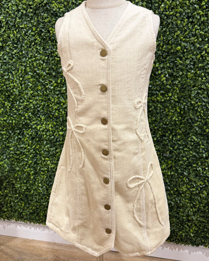 Bow Detailed Corduroy Mini Dress