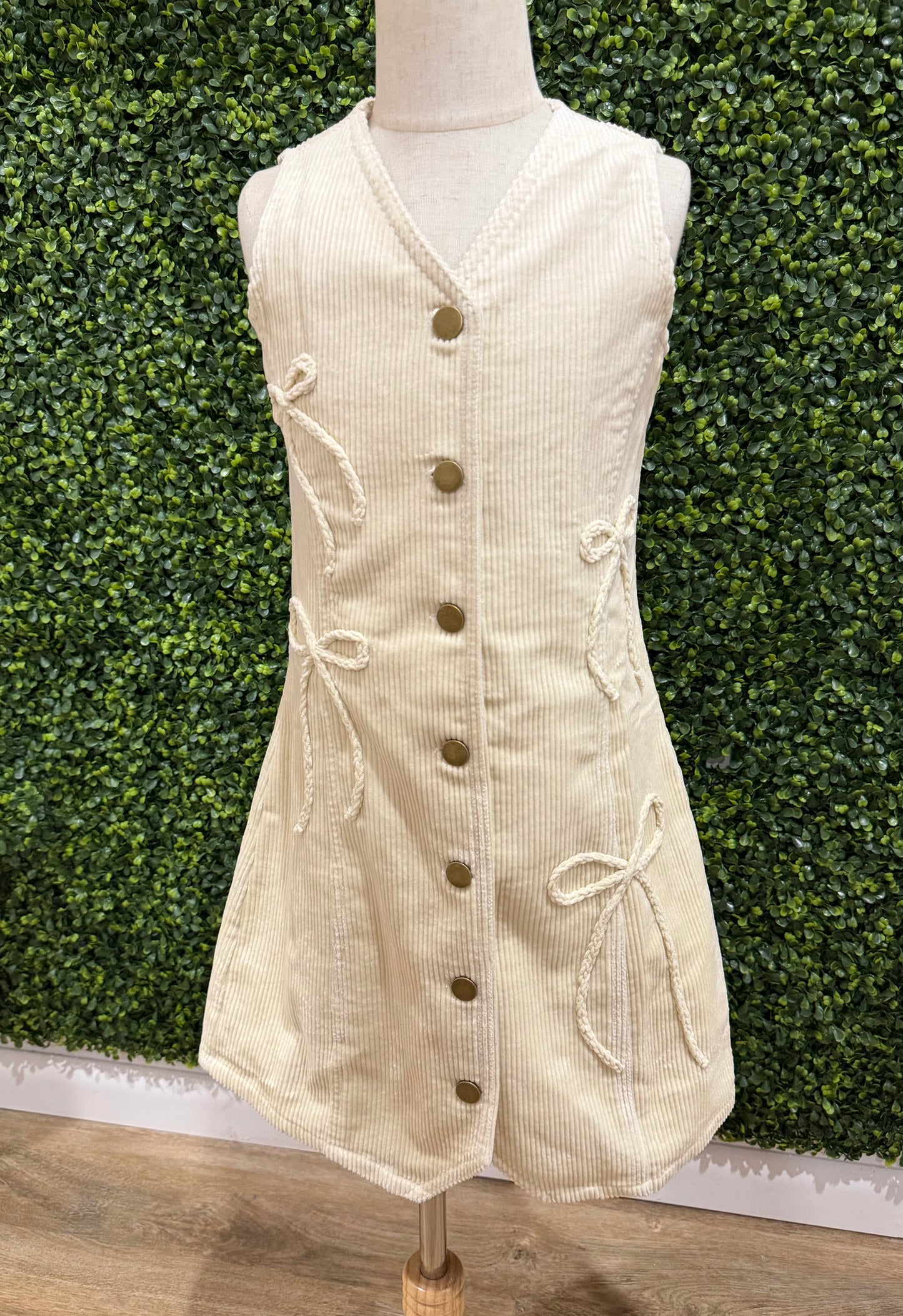 Bow Detailed Corduroy Mini Dress