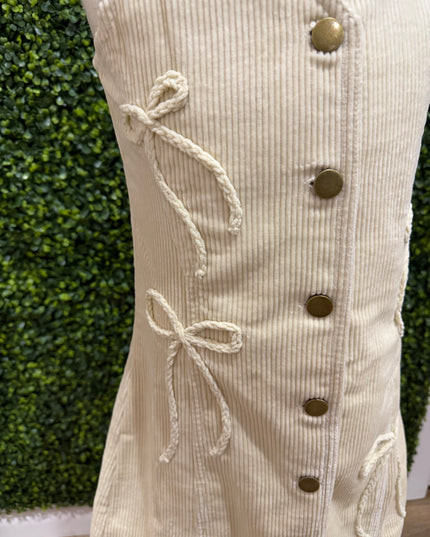 Bow Detailed Corduroy Mini Dress