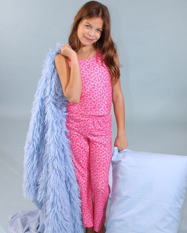 All Over Hearts Leopard Pajama Set | Pink