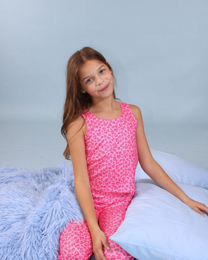 All Over Hearts Leopard Pajama Set | Pink