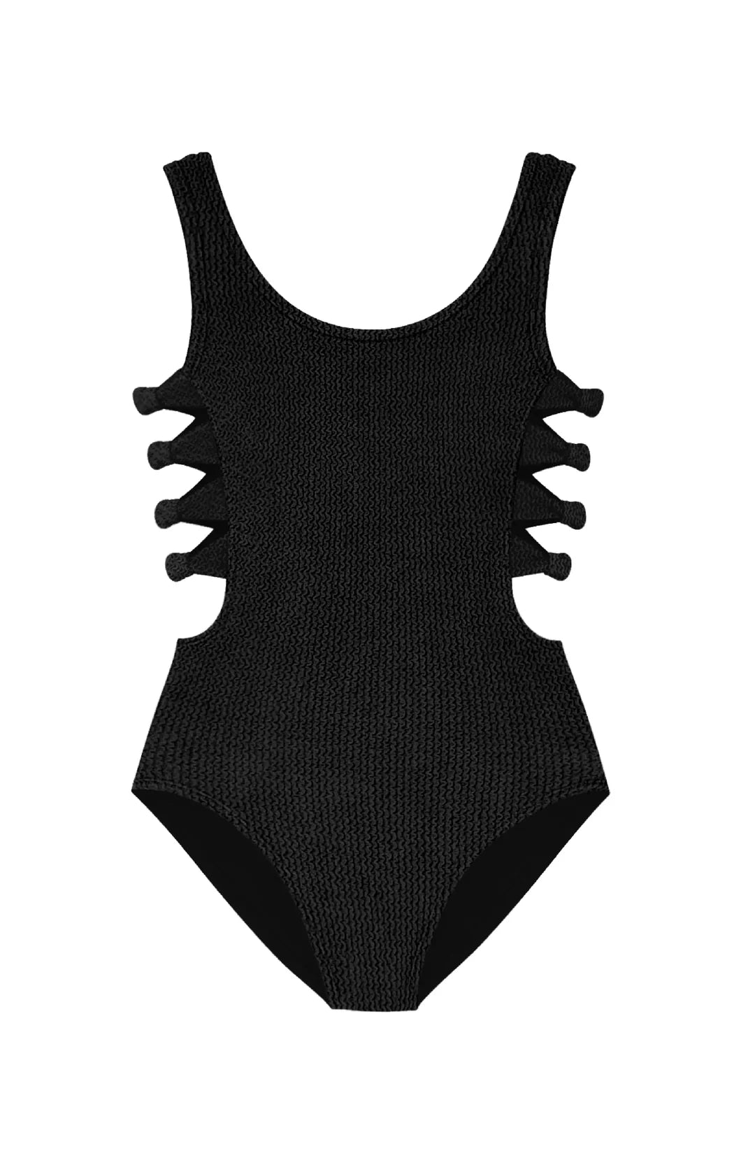 Crinkle Bow Side Cutout One Piece Swimsuit | Black