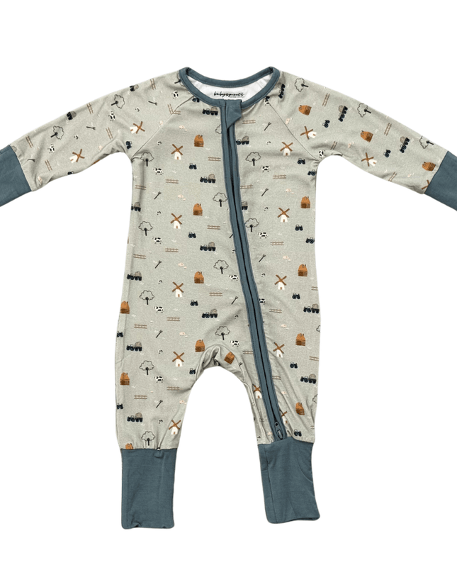 Long Sleeve Zip Romper | Farm
