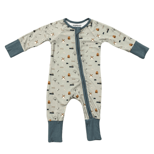 Long Sleeve Zip Romper | Farm