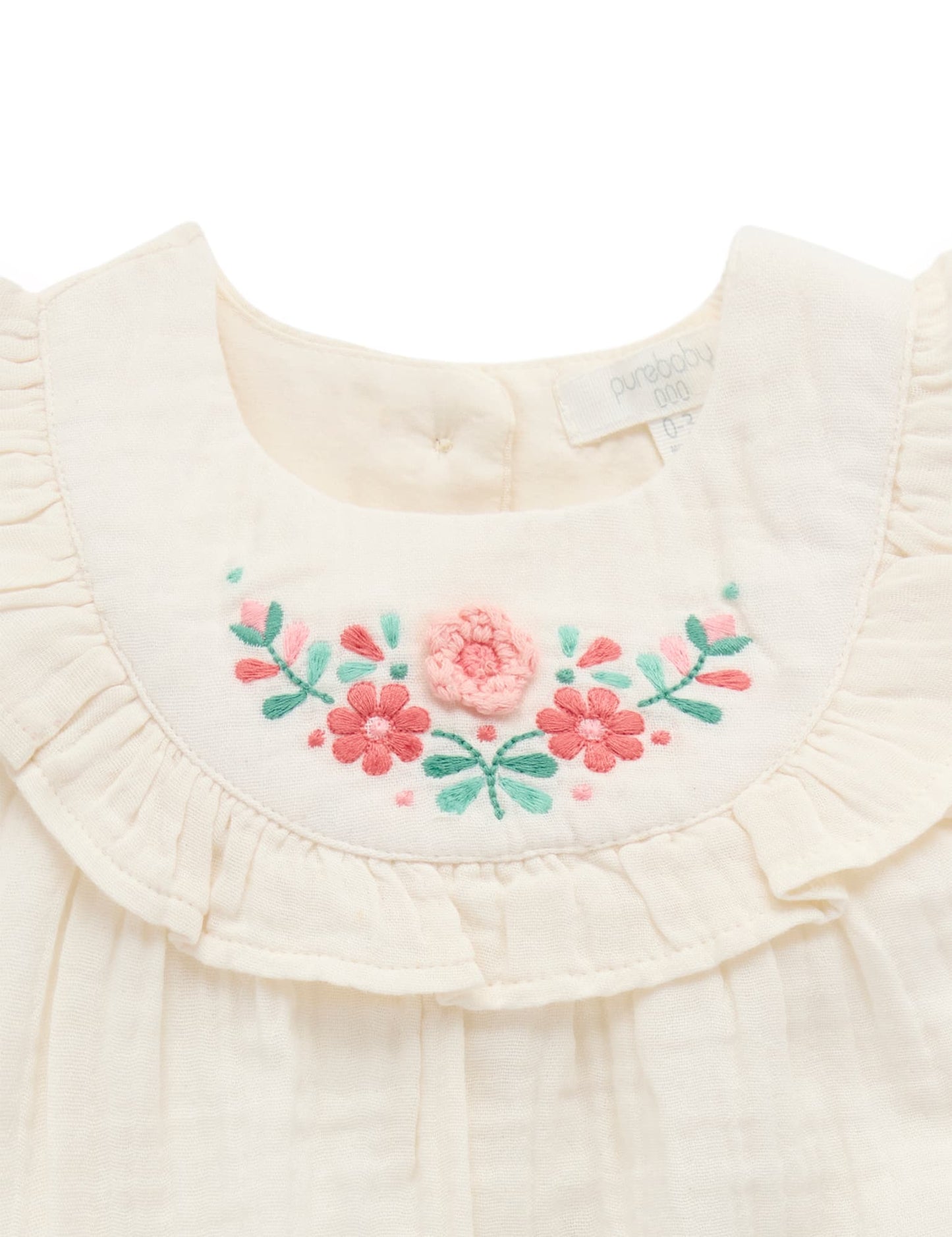 Two Piece Floral Embroidered Set | Cream + Teal