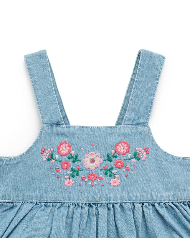 Floral Embroidered Denim Dress