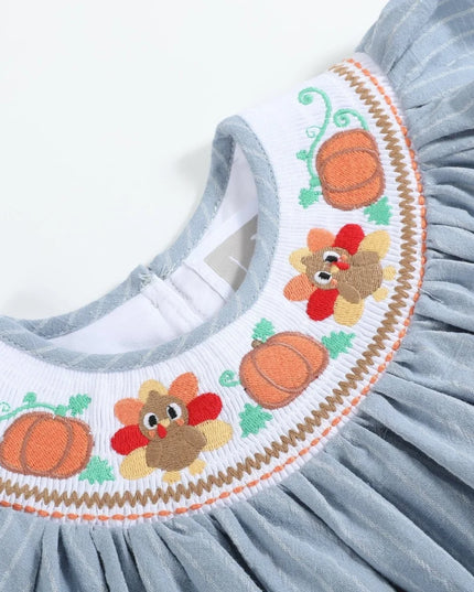 Light Blue Pinstripe Turkey Smocked Dress