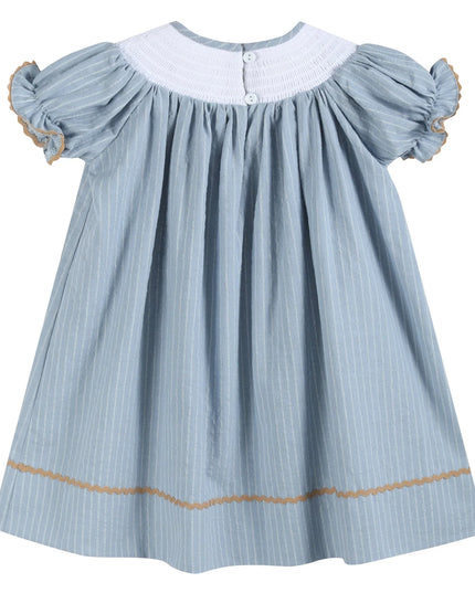 Light Blue Pinstripe Turkey Smocked Dress