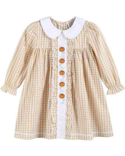 Light Brown Gingham Pumpkin Vine Dress