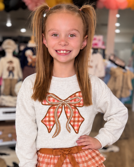 Cinnamon Plaid Bow Patch Sweatshirt