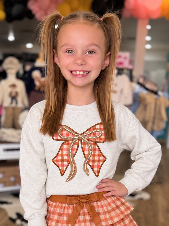 Cinnamon Plaid Bow Patch Sweatshirt