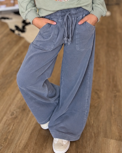 Acid Wash Comfy Pant | Dusty Blue