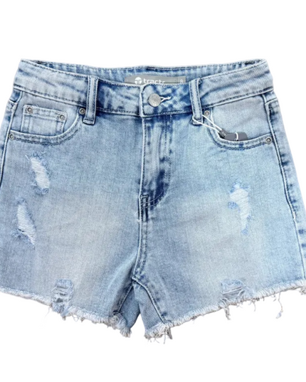 Distressed Fray Hem Denim Shorts | Light Indigo