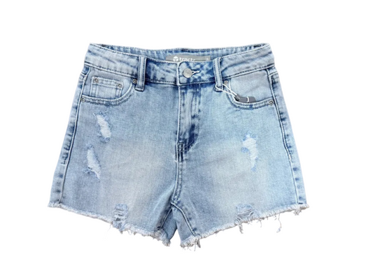 Distressed Fray Hem Denim Shorts | Light Indigo
