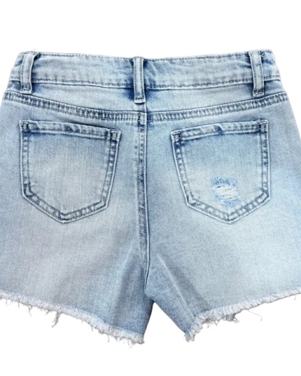 Distressed Fray Hem Denim Shorts | Light Indigo