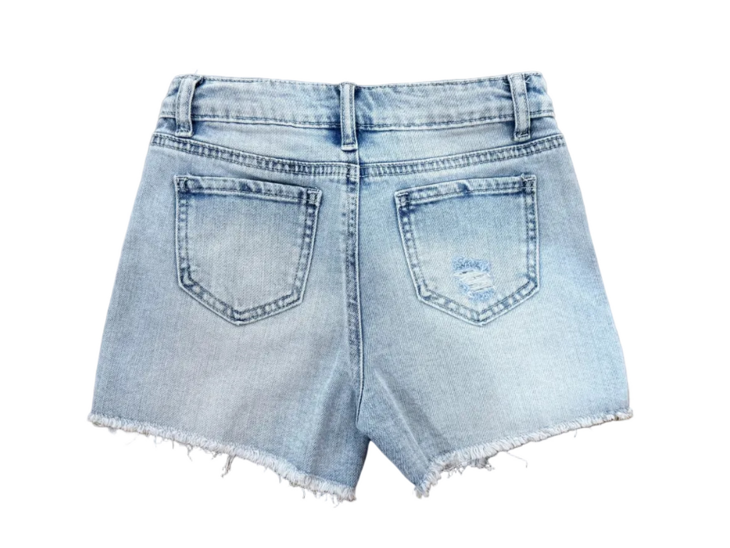 Distressed Fray Hem Denim Shorts | Light Indigo