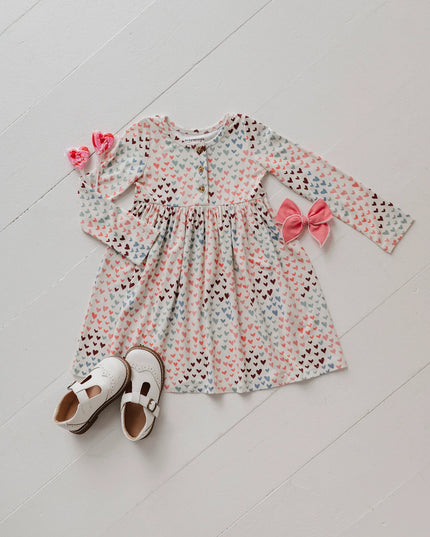 Rainbow Hearts Long Sleeve Henley Dress
