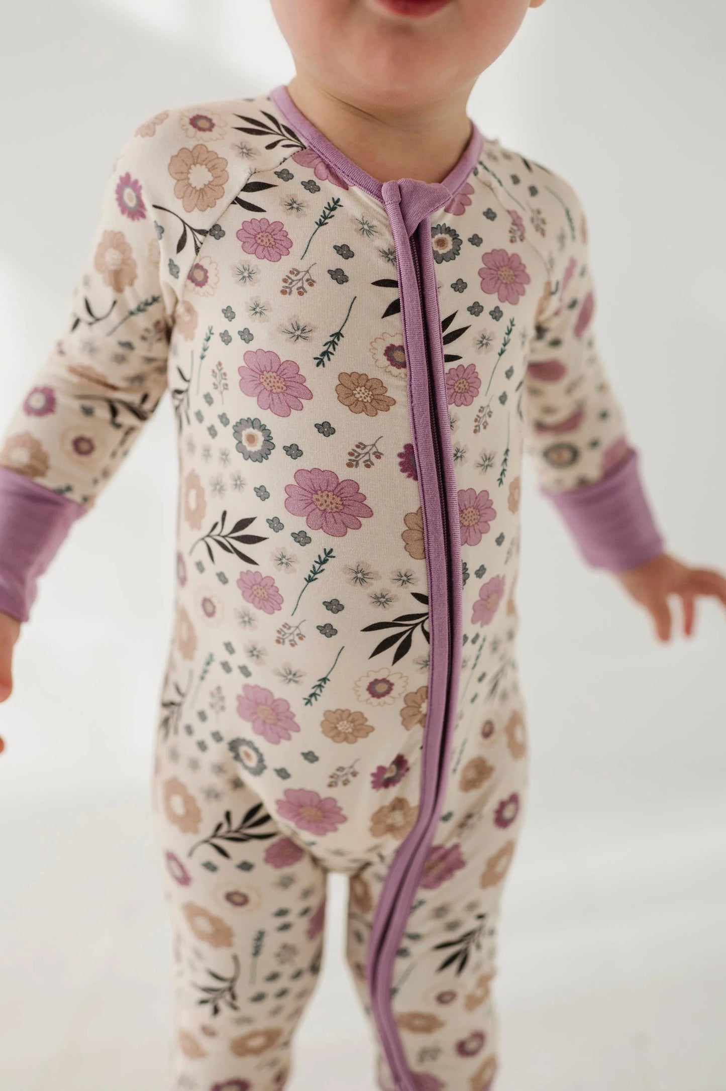 Long Sleeve Winter Floral Zip Romper
