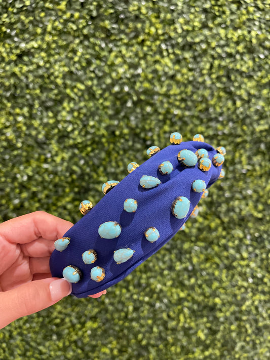 Navy & Turquoise Stone Headband